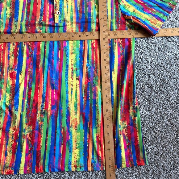 Hreski Mens Size Large Multicolor Stripe Short Sleeve Polo Shirt - Picture 6 of 7